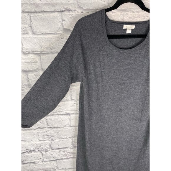 GARNET HILL Women's Dark Gray Merino Wool Scoop Neck Sweater Dress Large - Picture 2 of 5